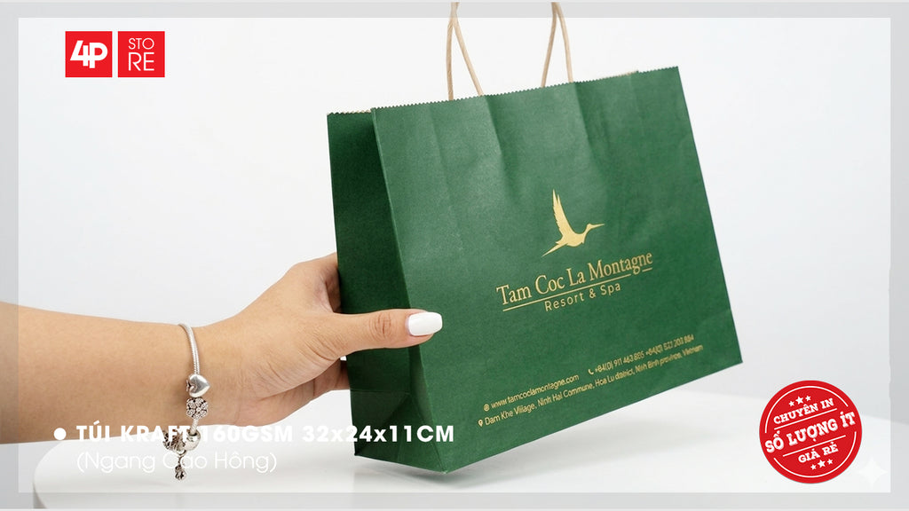 TÚI KRAFT 160GSM XANH LÁ ĐẬM 32X24X11CM IN 1 MÀU
