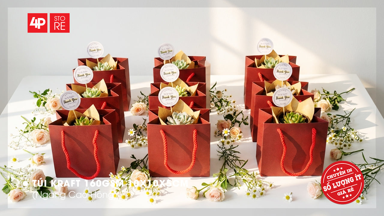 10 TÚI KRAFT ĐỎ 10X10X5CM - QUÀ TẶNG NGÀY KỶ NIỆM