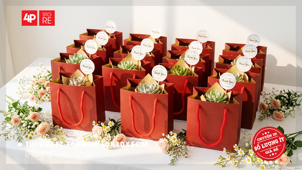 10 TÚI KRAFT ĐỎ 10X10X5CM - QUÀ TẶNG NGÀY KỶ NIỆM