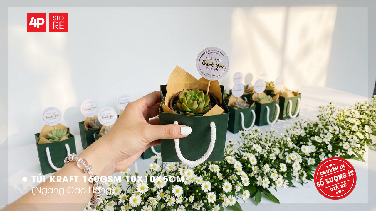 10 TÚI KRAFT XANH LÁ 10X10X5CM - QUÀ TẶNG NGÀY KỶ NIỆM