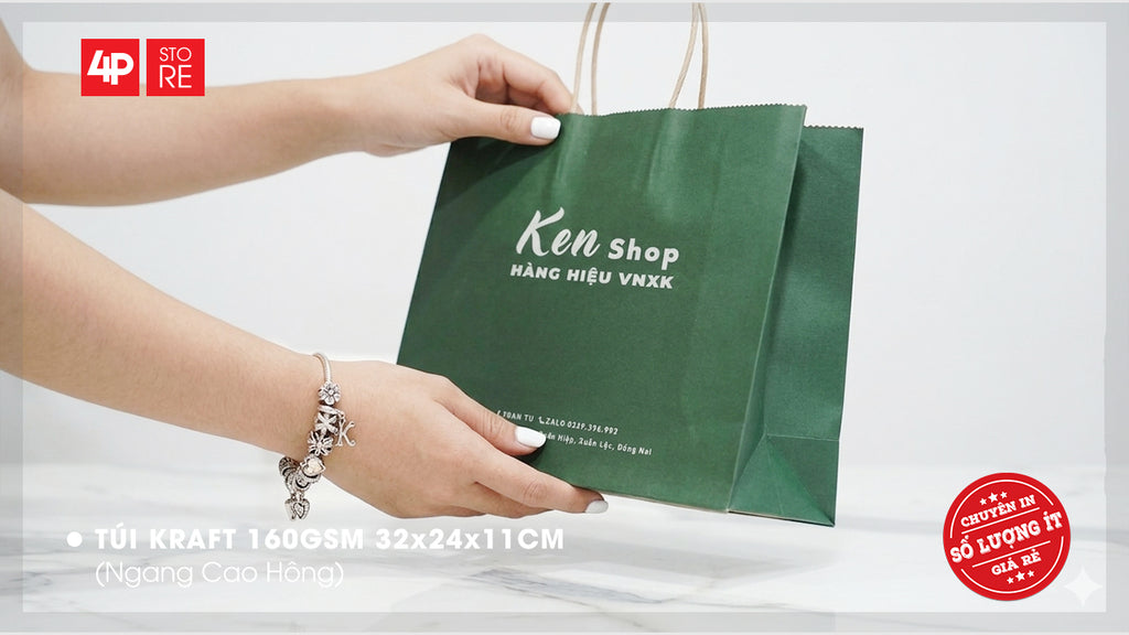 TÚI KRAFT 160GSM XANH LÁ ĐẬM 32X24X11CM IN 1 MÀU