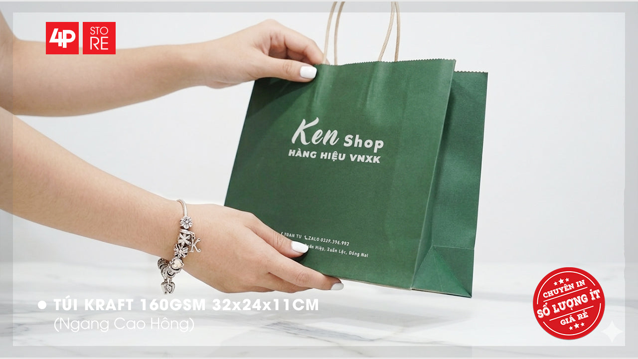 TÚI KRAFT 160GSM XANH LÁ ĐẬM 32X24X11CM IN 1 MÀU