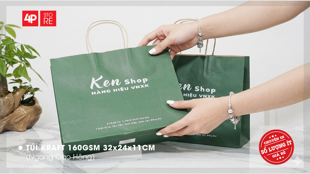 TÚI KRAFT 160GSM XANH LÁ ĐẬM 32X24X11CM IN 1 MÀU