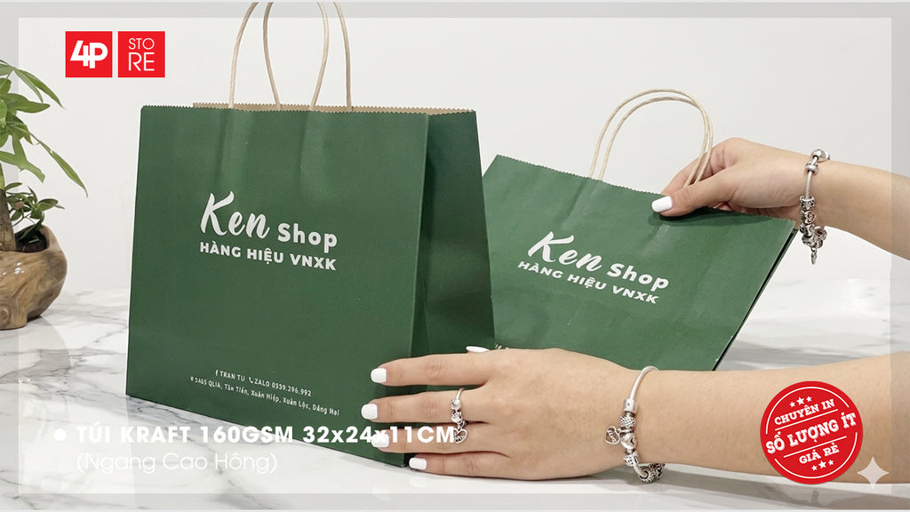 TÚI KRAFT 160GSM XANH LÁ ĐẬM 32X24X11CM IN 1 MÀU