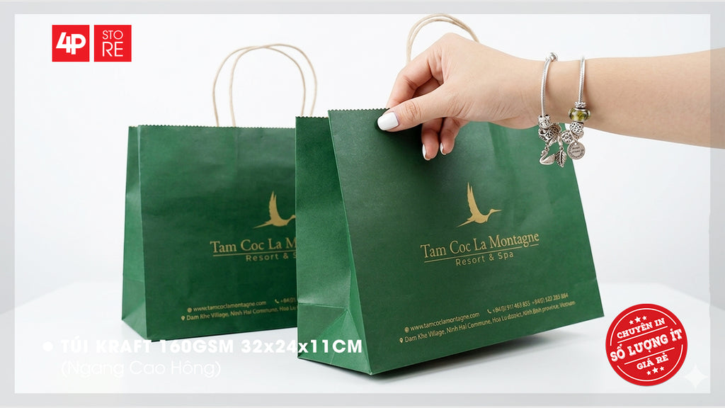 TÚI KRAFT 160GSM XANH LÁ ĐẬM 32X24X11CM IN 1 MÀU