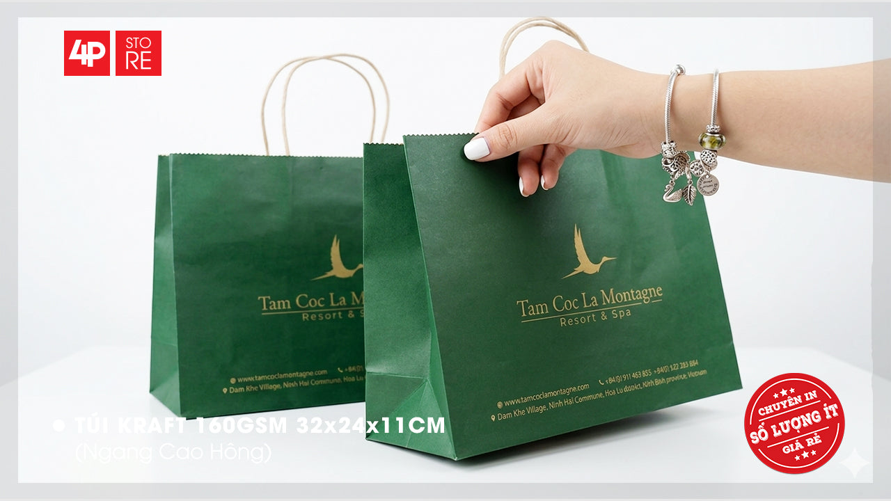 TÚI KRAFT 160GSM XANH LÁ ĐẬM 32X24X11CM IN 1 MÀU