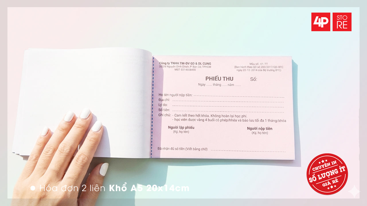 HÓA ĐƠN 2 LIÊN, KHỔ A5, IN 1 MÀU ĐEN - THEO YÊU CẦU