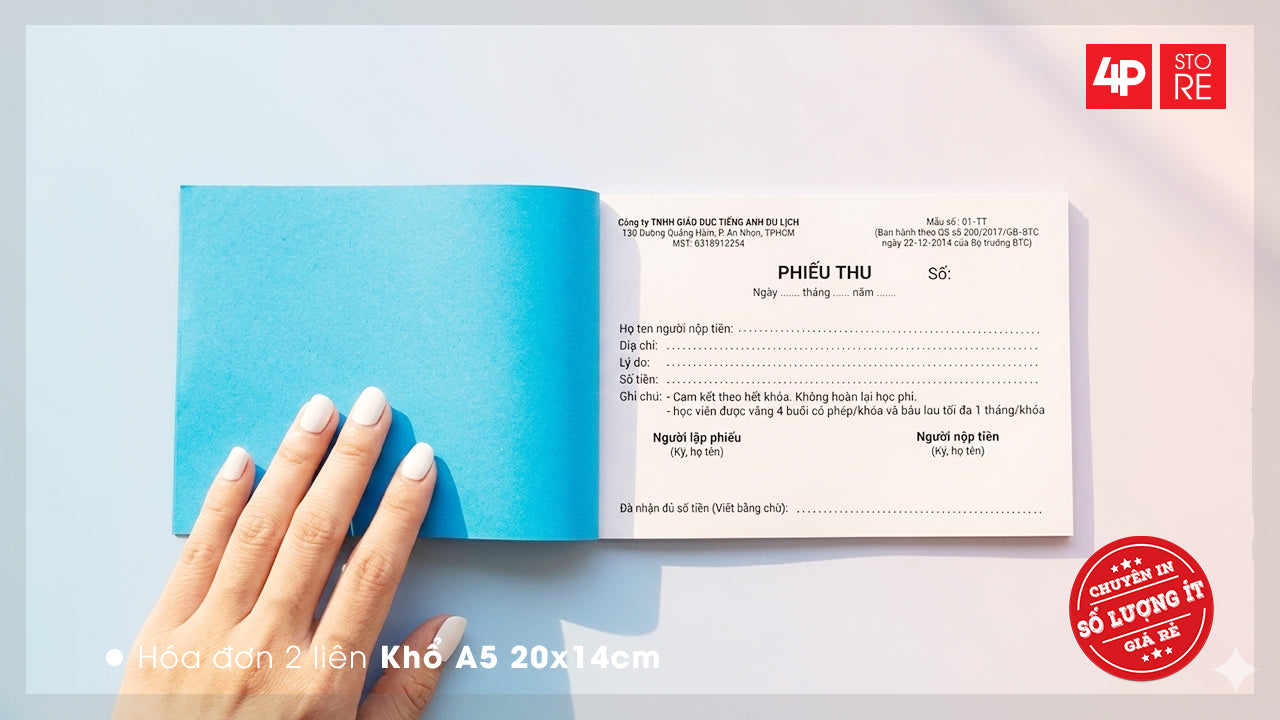 HÓA ĐƠN 2 LIÊN, KHỔ A5, IN 1 MÀU ĐEN - THEO YÊU CẦU